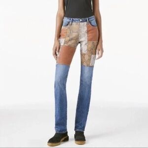 Frame Le Mini Boot Snake Print Leather Patchwork Jeans Size 24